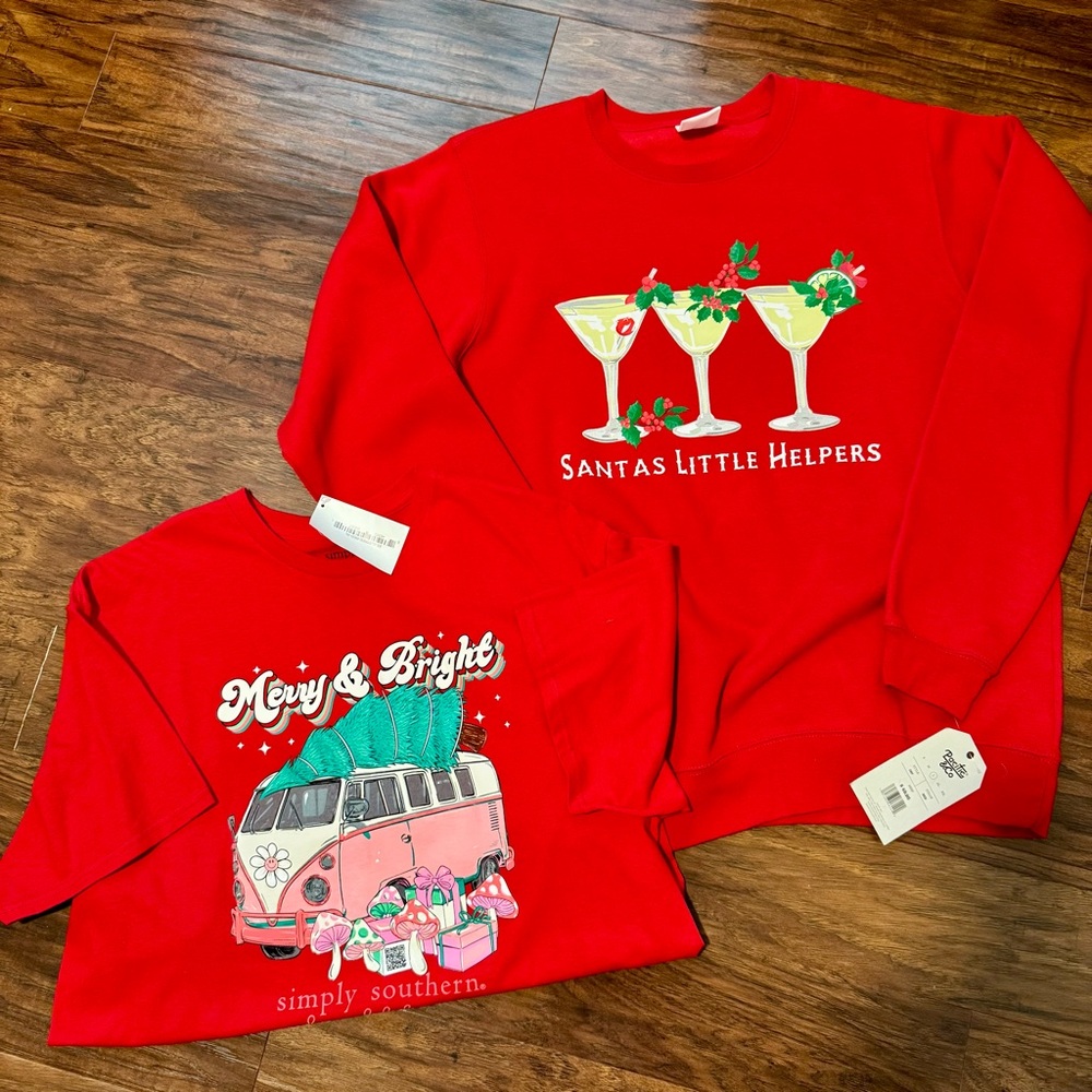 Simply Southern Pacifico Holiday Tee and Sweatshirt Lot - NEW